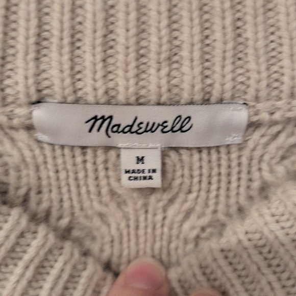 Madewell Cable knit Wool Blend Fisherman Sweater In Off-white Cream Color - Picture 2 of 9